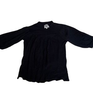 WHO WEAR WHAT WHEN WHERE Black Ribbed Mock Neck 3/4 Sleeve Blouse Top XS